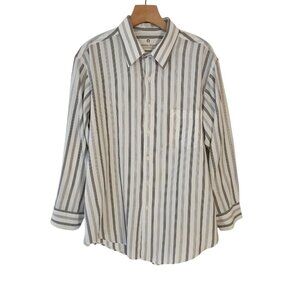 Etienne Aigner Dress Shirt White & Black Striped Long Slv Button Up 16.5-32/33
